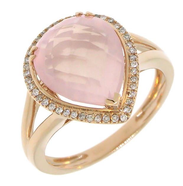 0.11 Ctw Diamond And 4.73 Ctw Rose Quartz 14k Rose Gold Ring