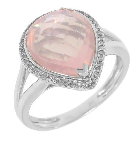 0.11 Ctw Diamond And 4.73 Ctw Rose Quartz 14k White Gold Ring