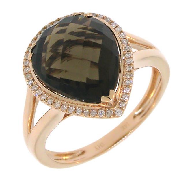 0.11 Ctw Diamond And 4.63 Ctw Smokey Quartz 14k Rose Gold Ring