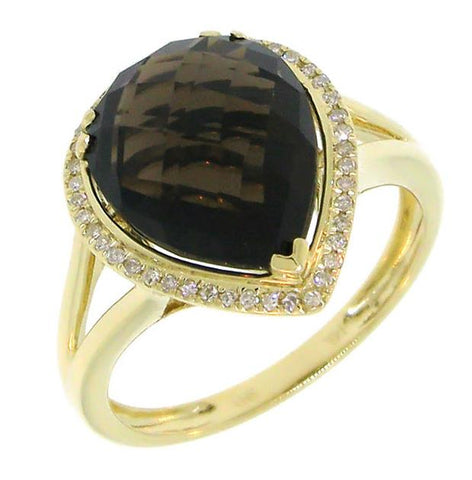 0.11 Ctw Diamond And 4.63 Ctw Smokey Quartz 14k Yellow Gold Ring