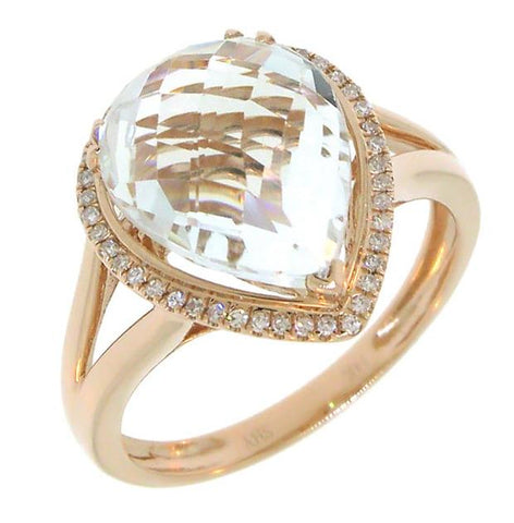 0.11 Ctw Diamond And 6.05 Ctw White Topaz 14k Rose Gold Ring