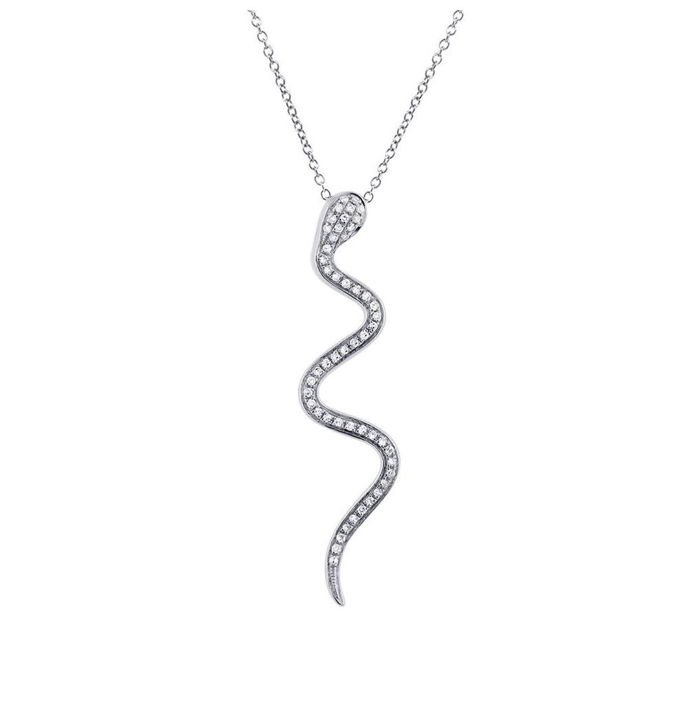 0.19 Ctw 14k White Gold Diamond Snake Pendant Necklace With 18 Inch Chain