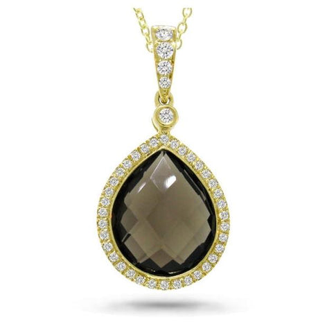 0.17 Ctw Diamond And 4.51 Ctw Smokey Quartz 14k Yellow Gold Pendant Necklace With 18 Inch Chain