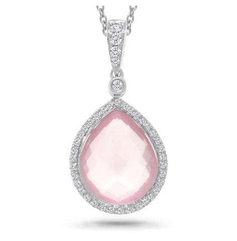 0.17 Ctw Diamond And 4.61 Ctw Rose Quartz 14k White Gold Pendant Necklace With 18 Inch Chain