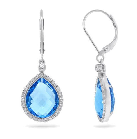 0.25 Ctw Diamond And 11.89 Ctw Blue Topaz 14k White Gold Earring