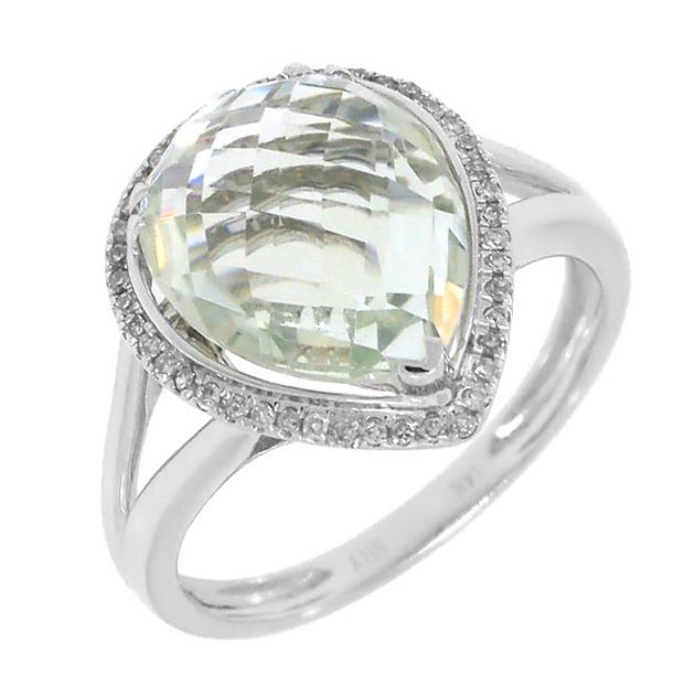 0.11 Ctw Diamond And 4.75 Ctw Green Amethyst 14k White Gold Ring