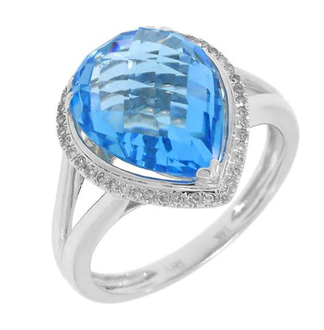 0.11 Ctw Diamond And 6.00 Ctw Blue Topaz 14k White Gold Ring