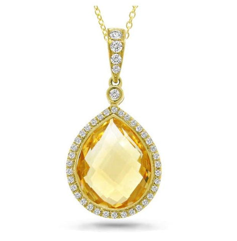 0.17 Ctw Diamond And 4.49 Ctw Citrine 14k Yellow Gold Pendant Necklace With 18 Inch Chain