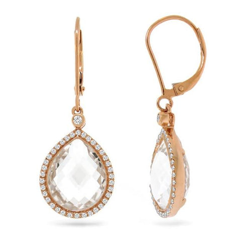 0.25 Ctw Diamond And 11.90 Ctw White Topaz 14k Rose Gold Earring