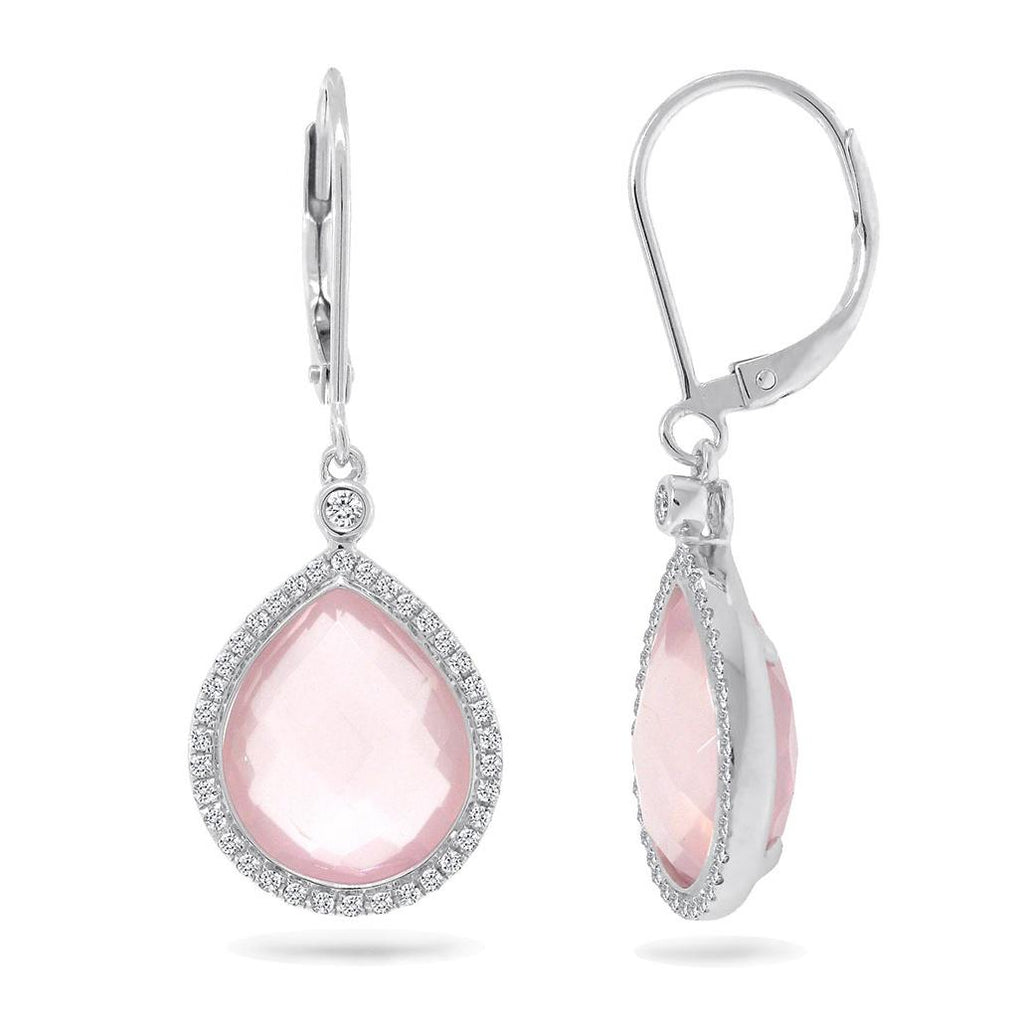 0.25 Ctw Diamond And 9.34 Ctw Rose Quartz 14k White Gold Earring