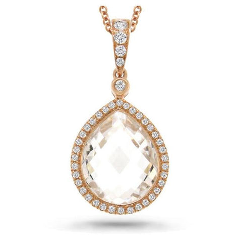 0.17 Ctw Diamond And 5.70 Ctw White Topaz 14k Rose Gold Pendant Necklace With 18 Inch Chain