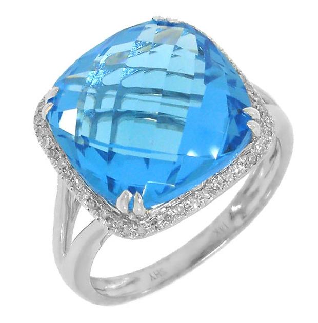 0.12 Ctw Diamond And 11.37 Ctw Blue Topaz 14k White Gold Ring