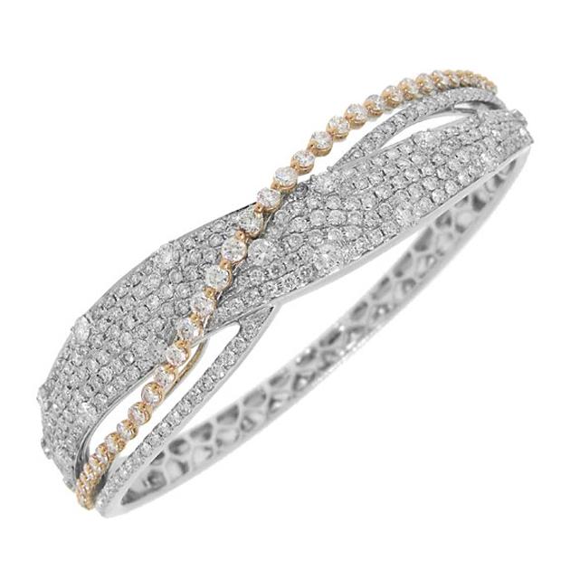 5.14 Ctw 18k Two-tone Rose Gold Diamond Bridge Bangle Bracelet