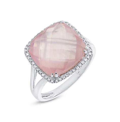 0.12 Ctw Diamond And 8.68 Ctw Rose Quartz 14k White Gold Ring Size 5