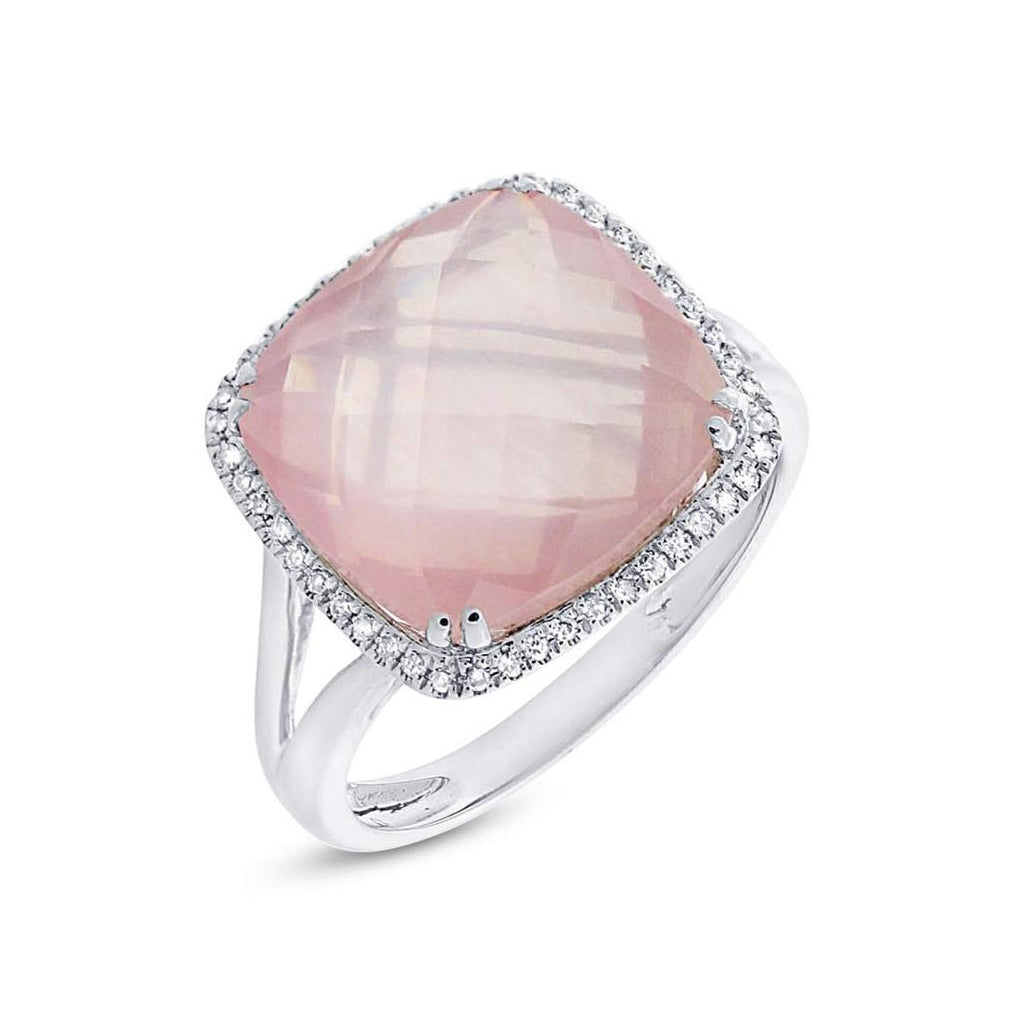 0.12 Ctw Diamond And 8.68 Ctw Rose Quartz 14k White Gold Ring Size 8