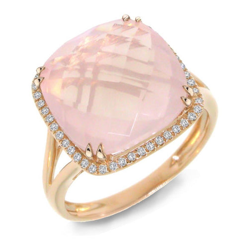 0.12 Ctw Diamond And 8.68 Ctw Rose Quartz 14k Rose Gold Ring Size 6