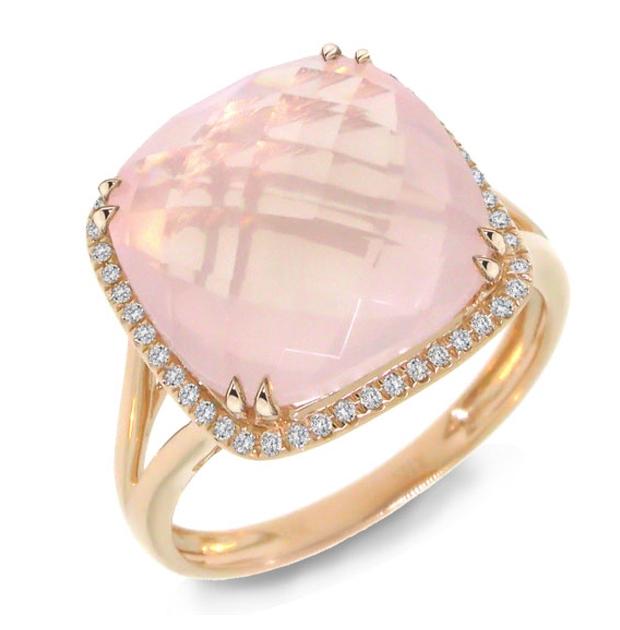 0.12 Ctw Diamond And 8.68 Ctw Rose Quartz 14k Rose Gold Ring