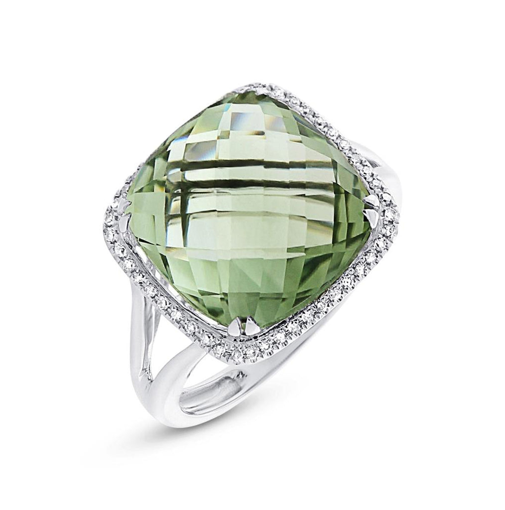 0.12 Ctw Diamond And 8.38 Ctw Green Amethyst 14k White Gold Ring