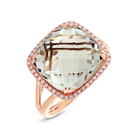 0.12 Ctw Diamond And 11.48 Ctw White Topaz 14k Rose Gold Ring