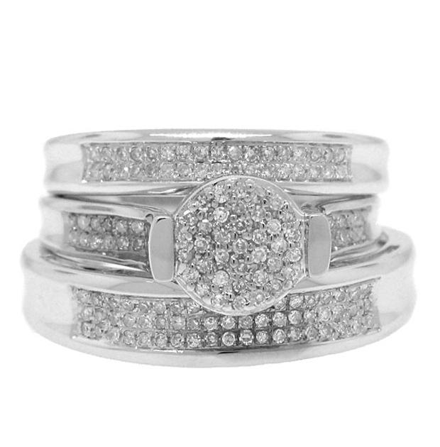 0.39 Ctw 14k White Gold Diamond Trio Wedding Bridal Set  Pave