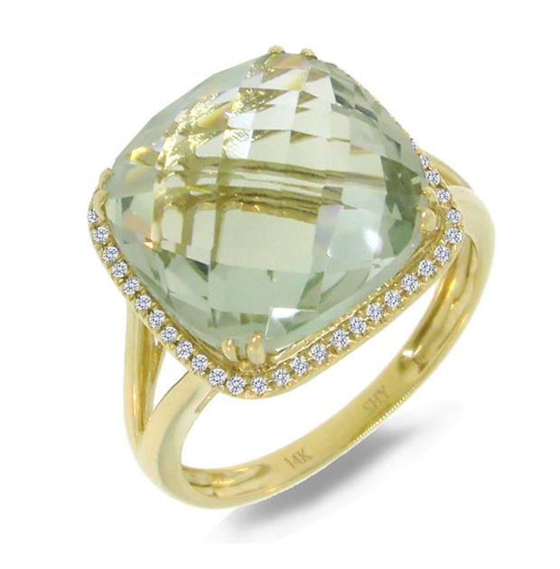 0.12 Ctw Diamond And 8.38 Ctw Green Amethyst 14k Yellow Gold Ring