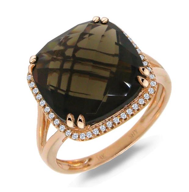 0.12 Ctw Diamond And 8.62 Ctw Smokey Quartz 14k Rose Gold Ring