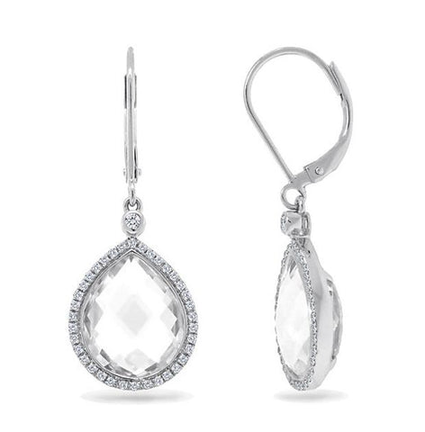 0.25 Ctw Diamond And 11.90 Ctw White Topaz 14k White Gold Earring