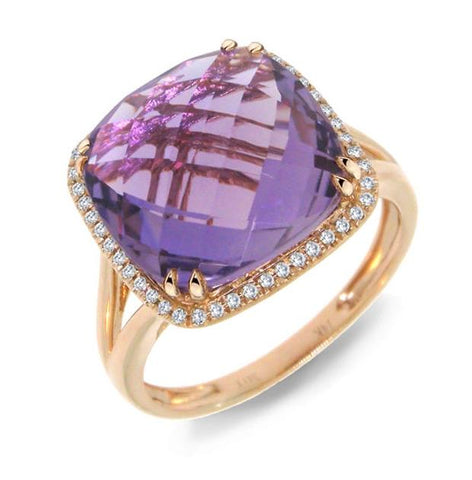 0.12 Ctw Diamond And 8.28 Ctw Amethyst 14k Rose Gold Ring