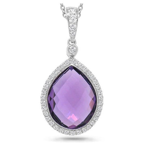 0.17 Ctw Diamond And 4.36 Ctw Amethyst 14k White Gold Pendant Necklace With 18 Inch Chain