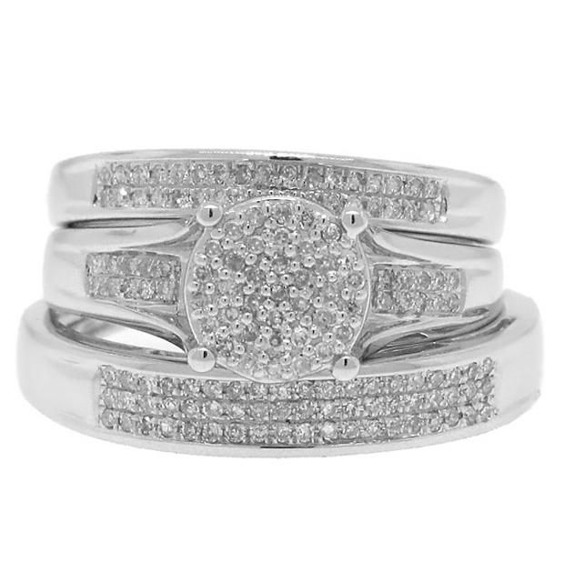 0.38 Ctw 14k White Gold Diamond Trio Wedding Bridal Set  Pave