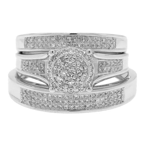 0.40 Ctw 14k White Gold Diamond Trio Wedding Bridal Set  Pave