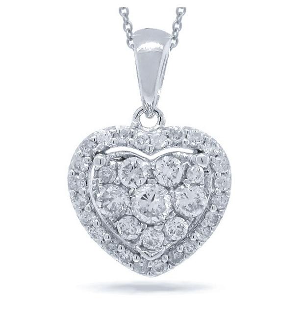 0.47 Ctw 14k White Gold Diamond Heart Pendant Necklace With 18 Inch Chain