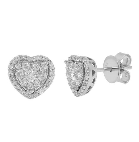 0.41 Ctw 14k White Gold Diamond Heart Stud Earring