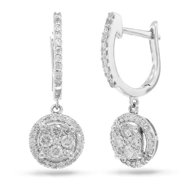 0.54 Ctw 14k White Gold Diamond Cluster Earring