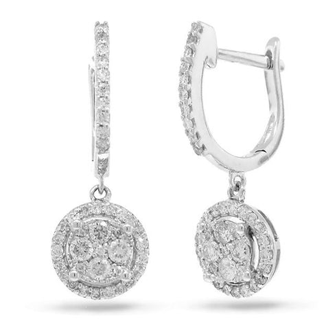 0.54 Ctw 14k White Gold Diamond Cluster Earring