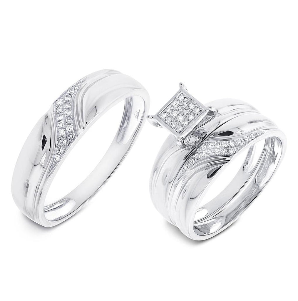 0.17 Ctw 14k White Gold Diamond Trio Wedding Bridal Set  Pave