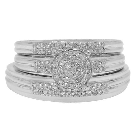 0.34 Ctw 14k White Gold Diamond Trio Wedding Bridal Set  Pave