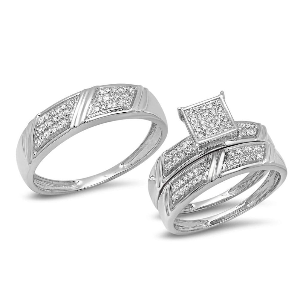 0.28 Ctw 14k White Gold Diamond Trio Wedding Bridal Set  Pave