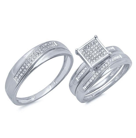 0.26 Ctw 14k White Gold Diamond Trio Wedding Bridal Set  Pave