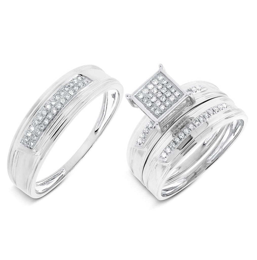 0.19 Ctw 14k White Gold Diamond Trio Wedding Bridal Set  Pave