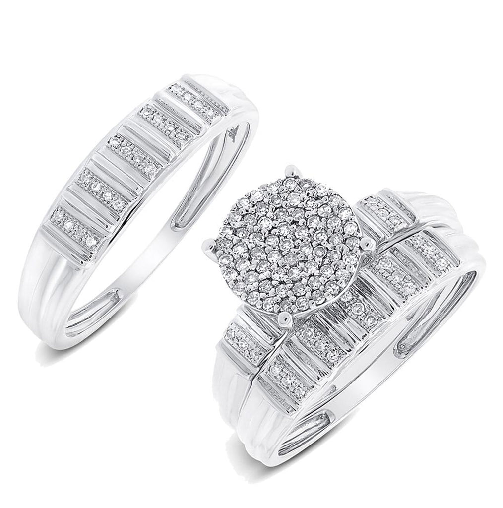 0.31 Ctw 14k White Gold Diamond Trio Wedding Bridal Set  Pave