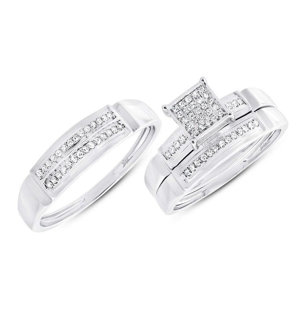 0.22 Ctw 14k White Gold Diamond Trio Wedding Bridal Set  Pave