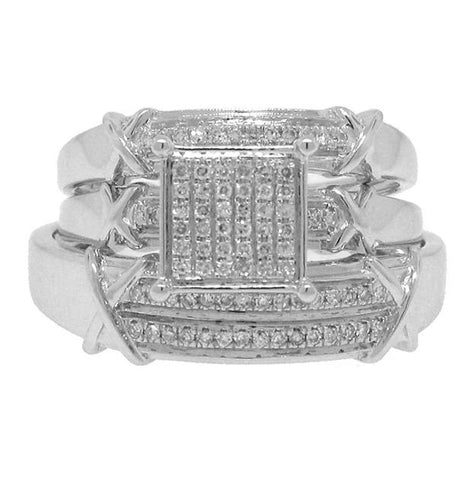 0.21 Ctw 14k White Gold Diamond Trio Wedding Bridal Set  Pave