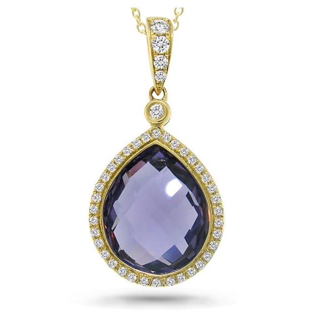 0.17 Ctw Diamond And 4.36 Ctw Amethyst 14k Yellow Gold Pendant Necklace With 18 Inch Chain