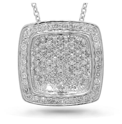 0.38 Ctw 14k White Gold Diamond Pave Pendant Necklace With 18 Inch Chain