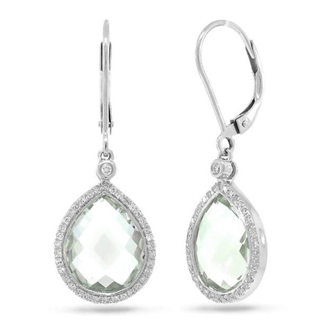 0.25 Ctw Diamond And 9.37 Ctw Green Amethyst 14k White Gold Earring