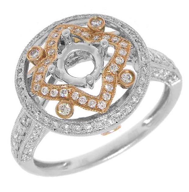 0.66 Ctw 14k Two-tone Rose Gold Diamond Semi-mount Ring