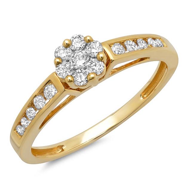 0.34 Ctw 14k Yellow Gold Diamond Cluster Ring