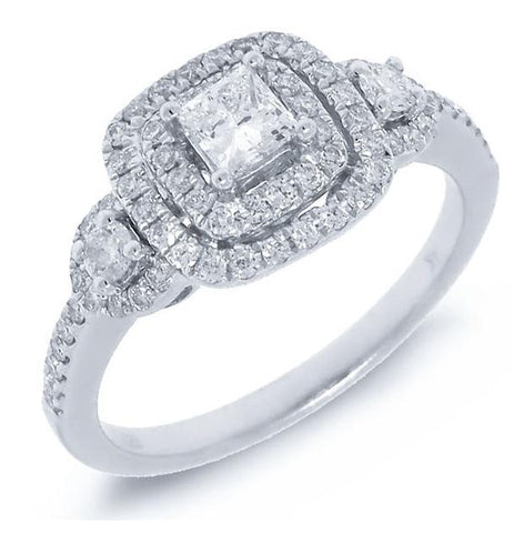 0.31 Ctw Princess Cut Center And 0.49 Ctw Side 14k White Gold Diamond Engagement Ring