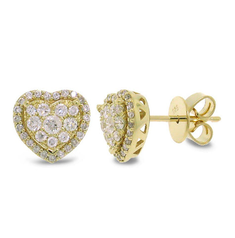 0.41 Ctw 14k Yellow Gold Diamond Heart Stud Earring